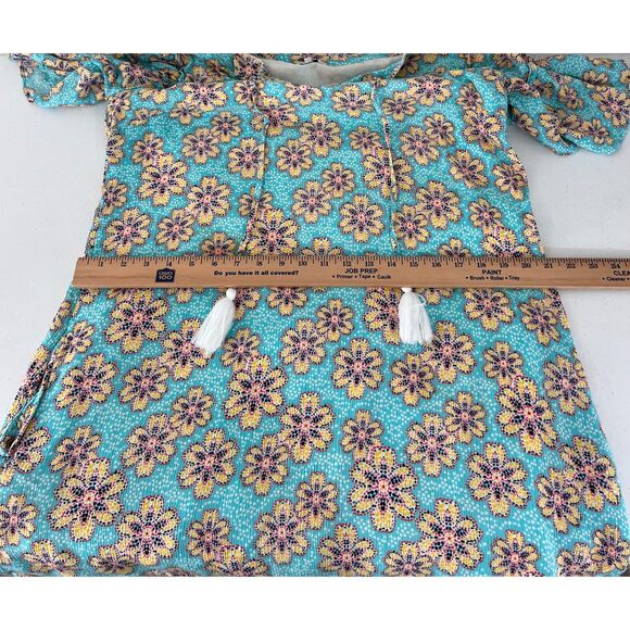 Crown & Ivy Women's Blue Yellow Floral Short Sleeve Shift Dress Pockets Size 10 - Picture 9 of 12